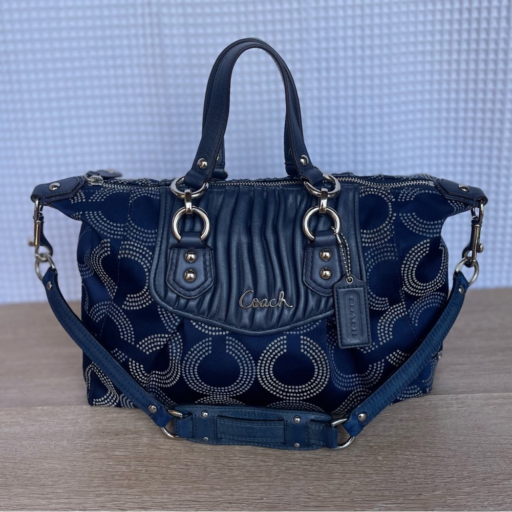 Coach Ashley Gathered Blue Leather Shoulder Bag Dot
Op Art Satchel Purse